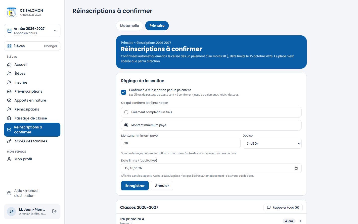 Modification du réglage de la section (ordinateur)