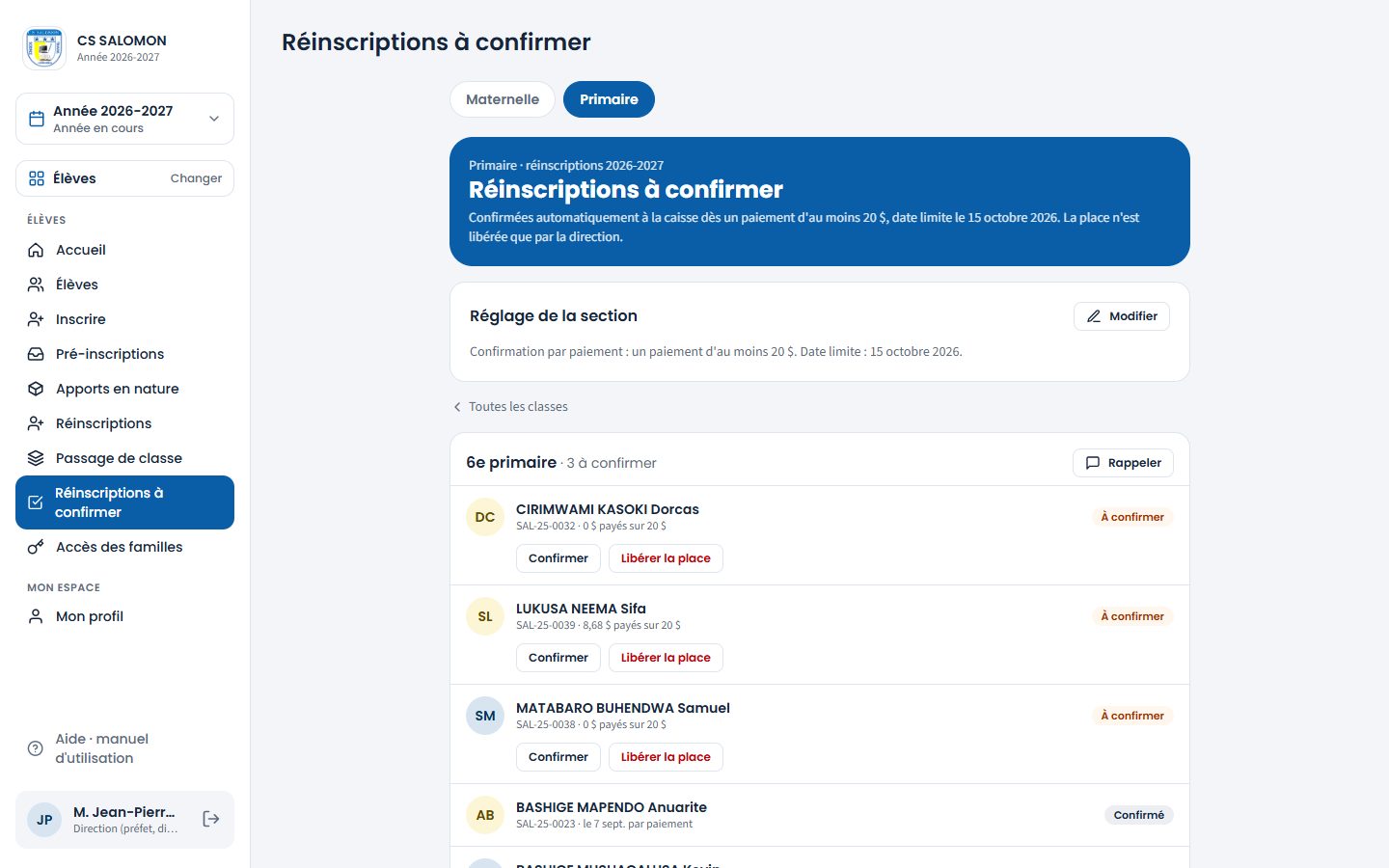 Élèves de 6e primaire à confirmer (ordinateur)
