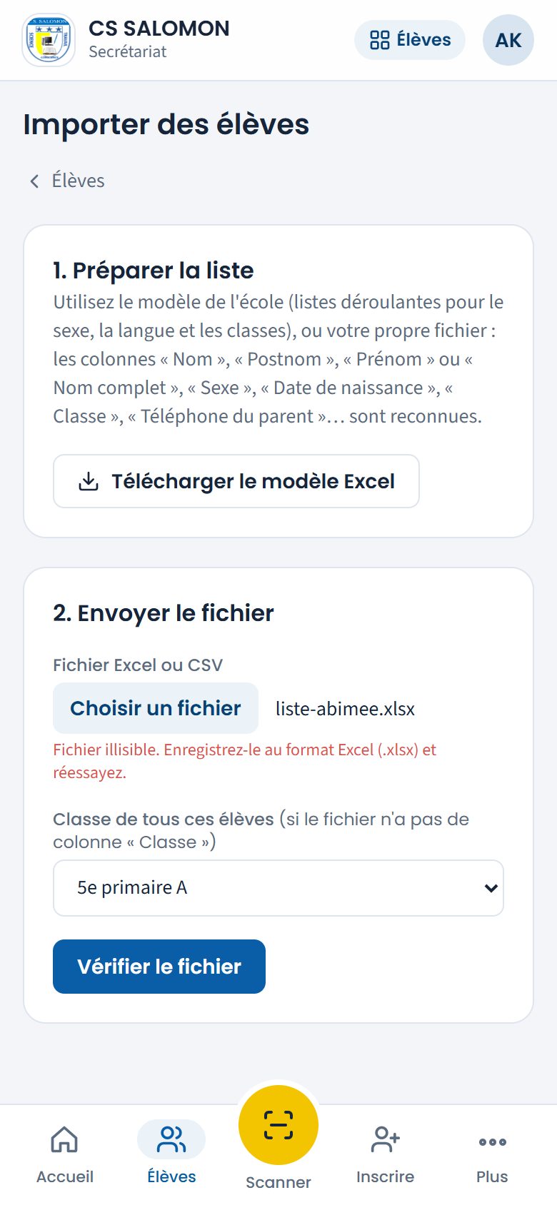 Message pour un fichier abîmé (téléphone)