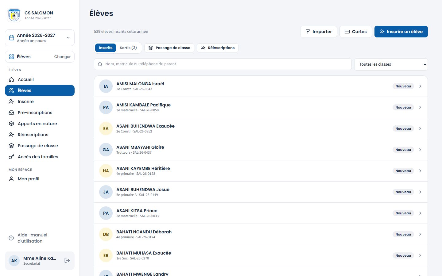 Liste des élèves de CS SALOMON (ordinateur)