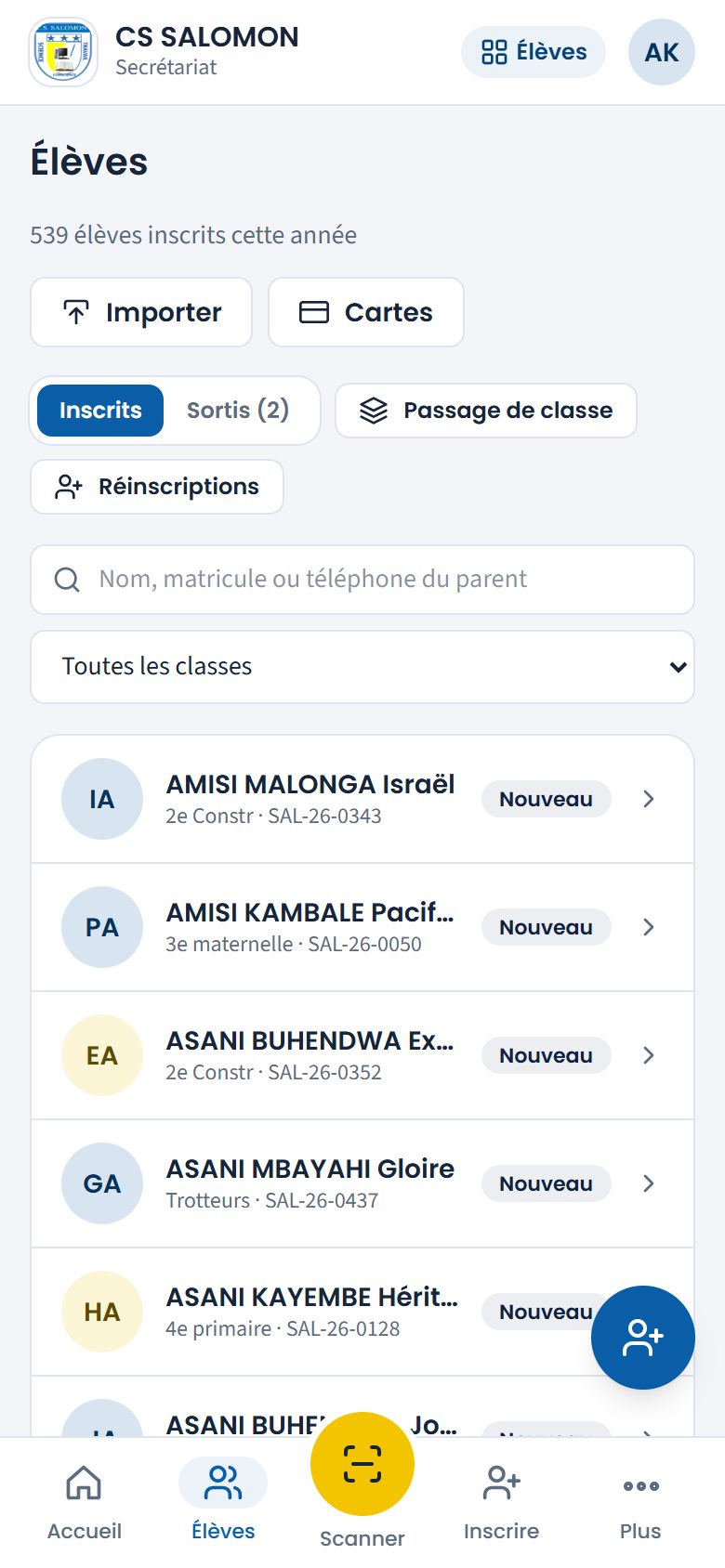 Liste des élèves de CS SALOMON (téléphone)