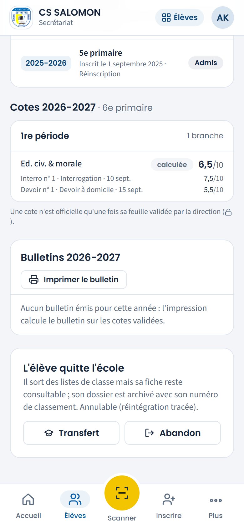 Cadre L'élève quitte l'école (téléphone)
