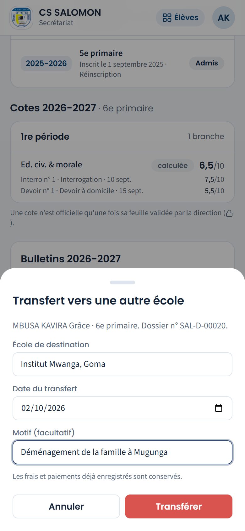 Panneau de transfert rempli (téléphone)