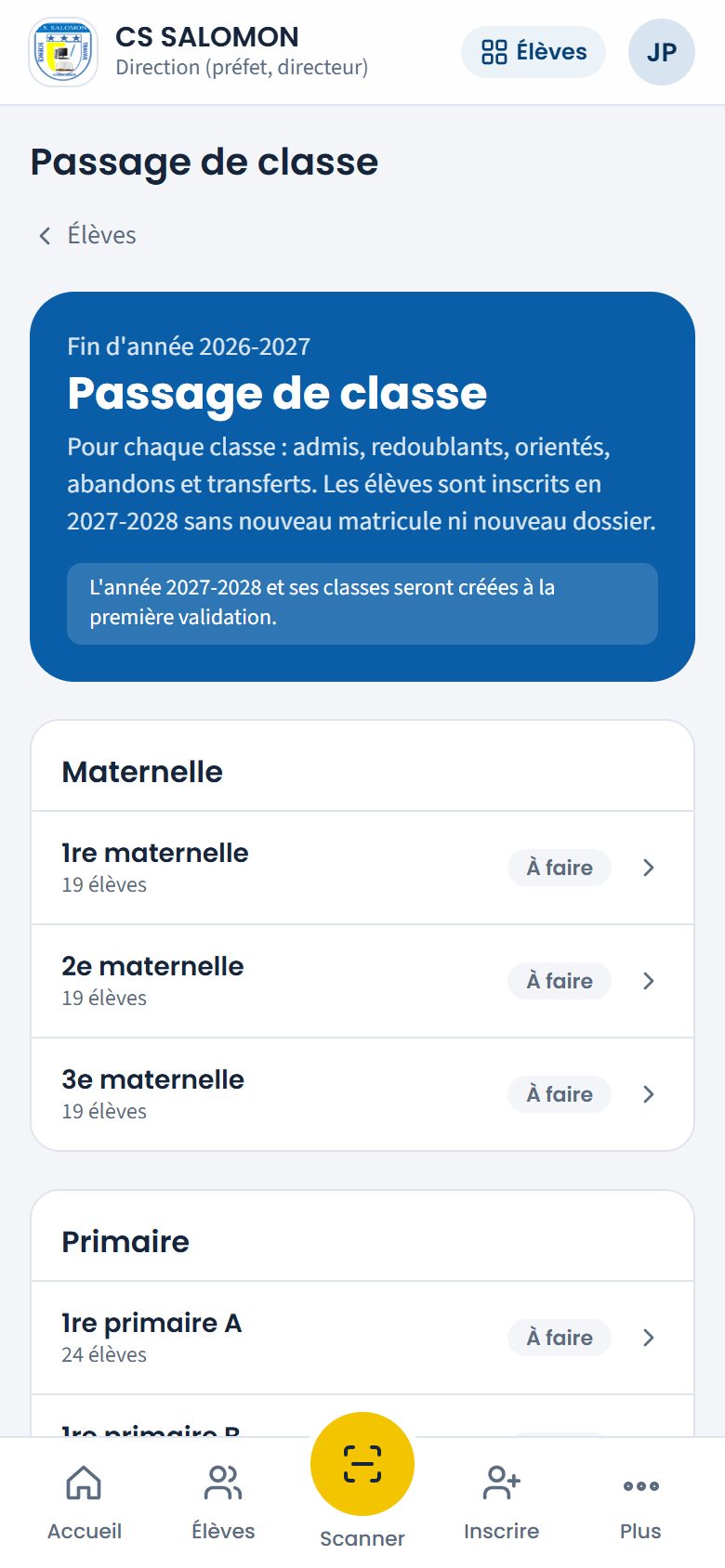 Liste des classes pour le passage (téléphone)