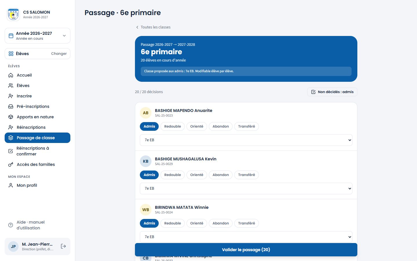 Décisions de la 6e primaire (ordinateur)