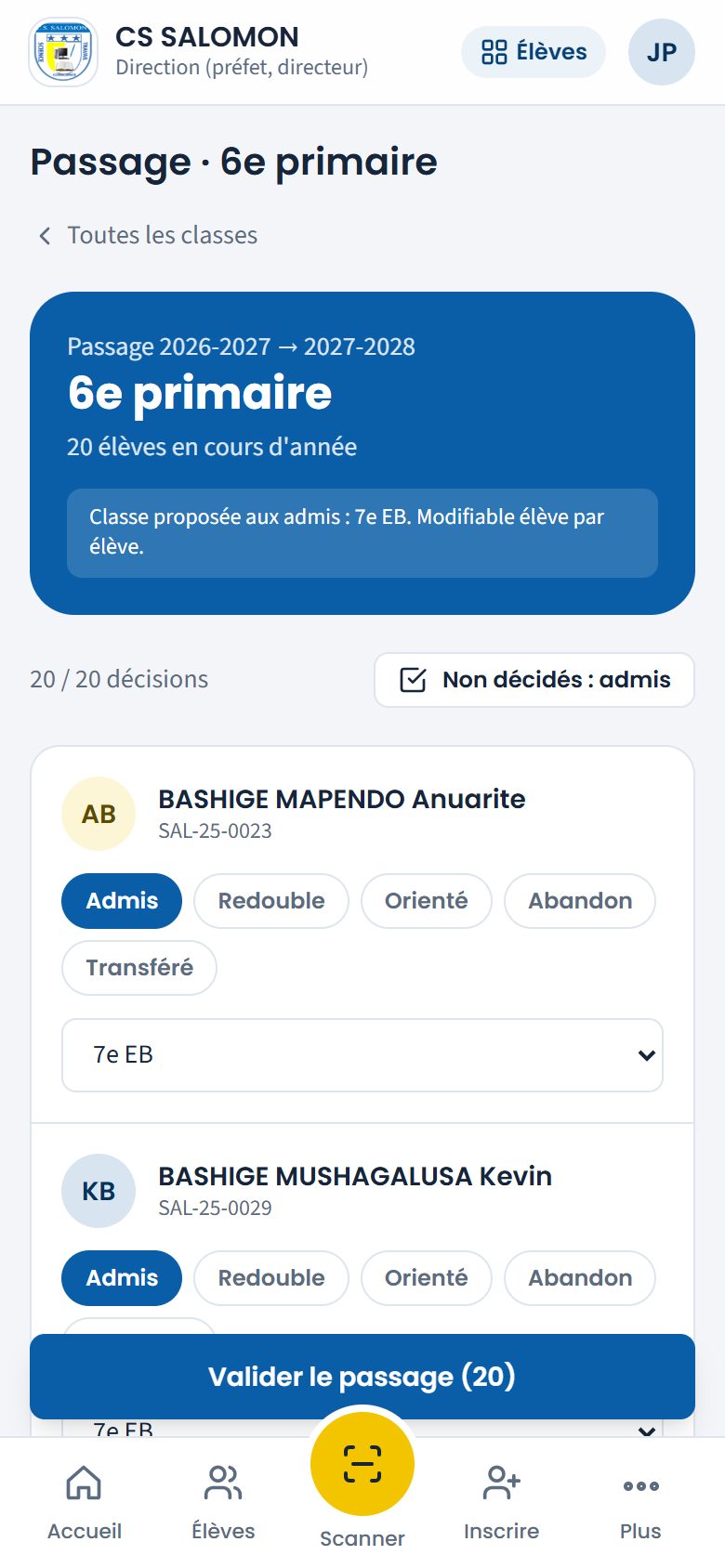 Décisions de la 6e primaire (téléphone)