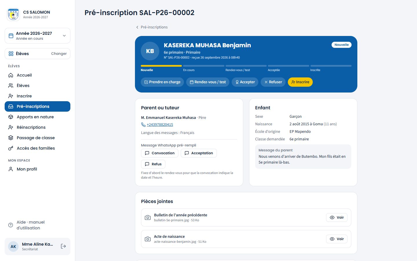 Demande de Benjamin KASEREKA MUHASA (ordinateur)