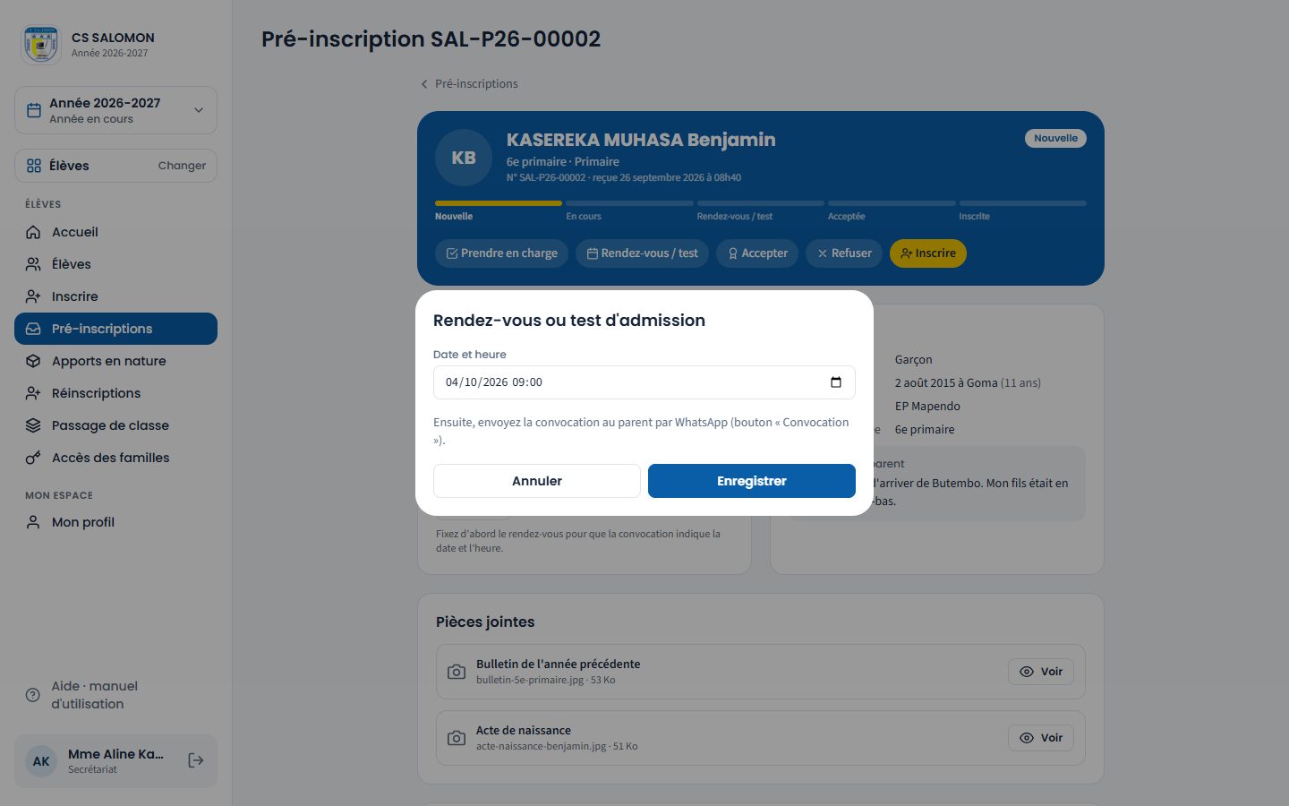 Panneau Rendez-vous ou test d'admission (ordinateur)