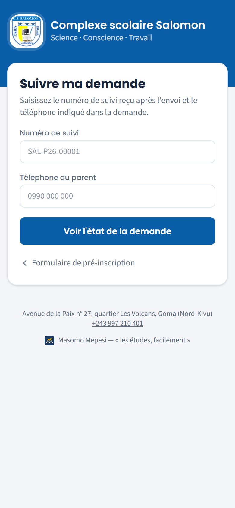 Page Suivre ma demande (téléphone)