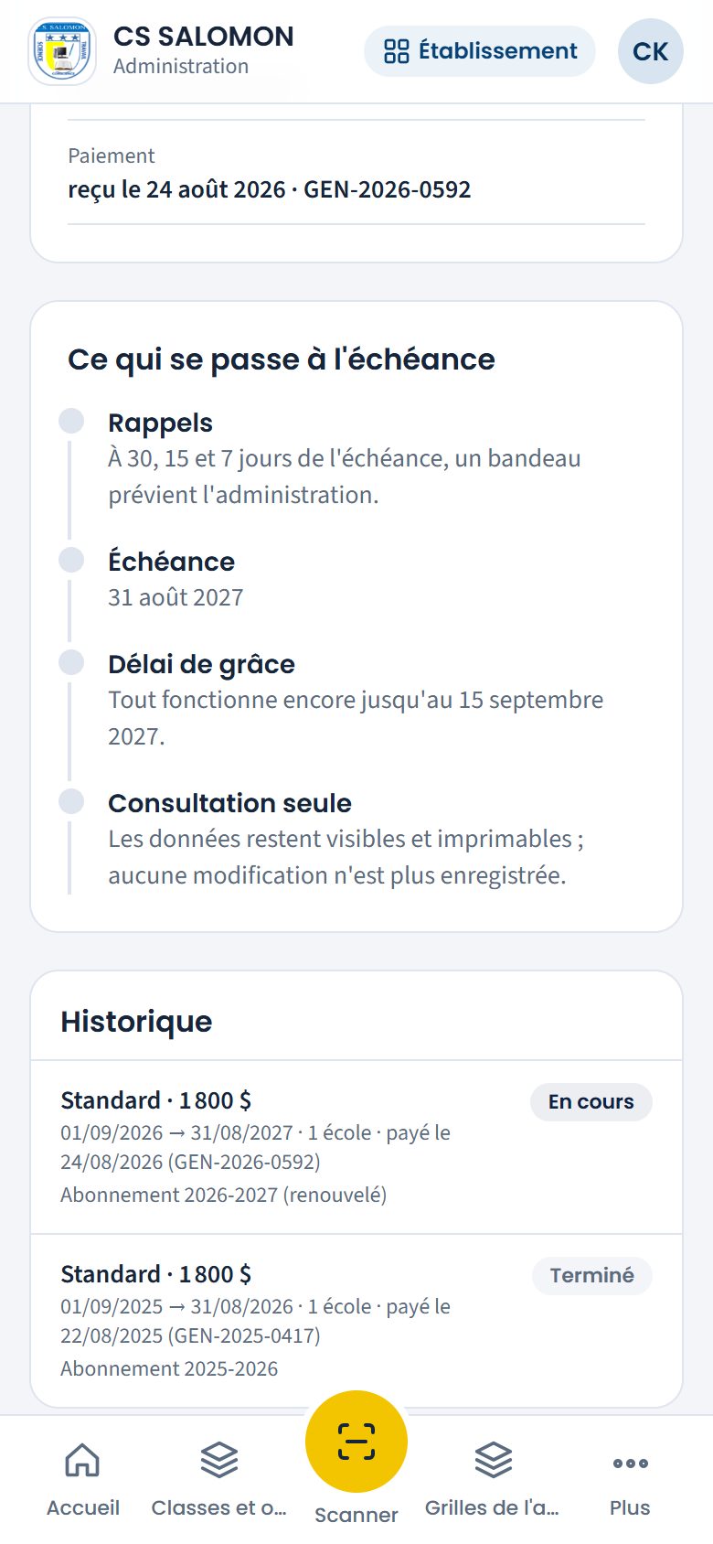Factures de l'école (téléphone)