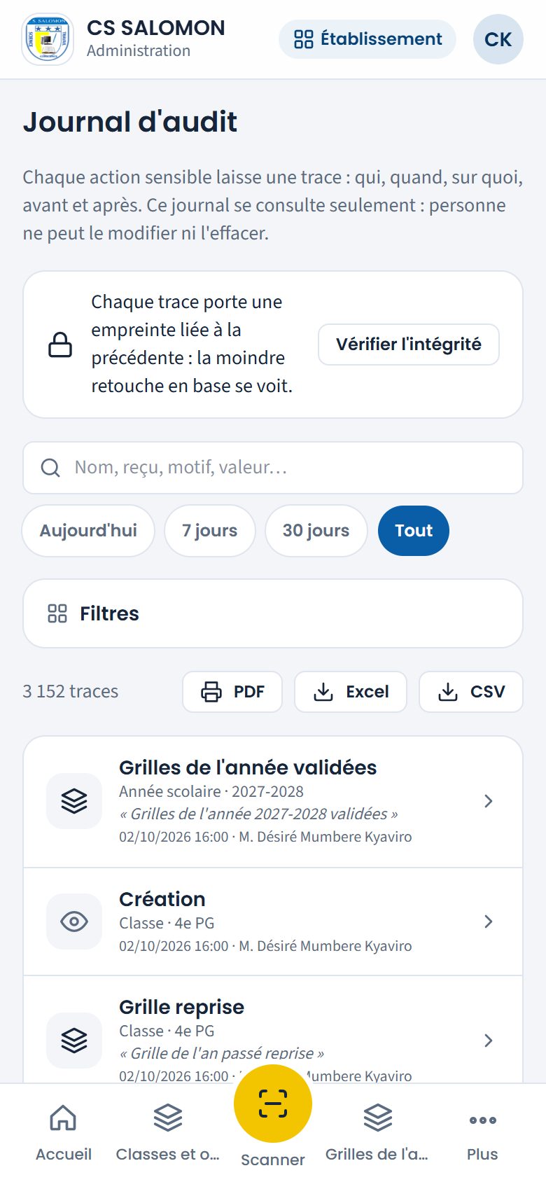 Journal d'audit de CS SALOMON (téléphone)