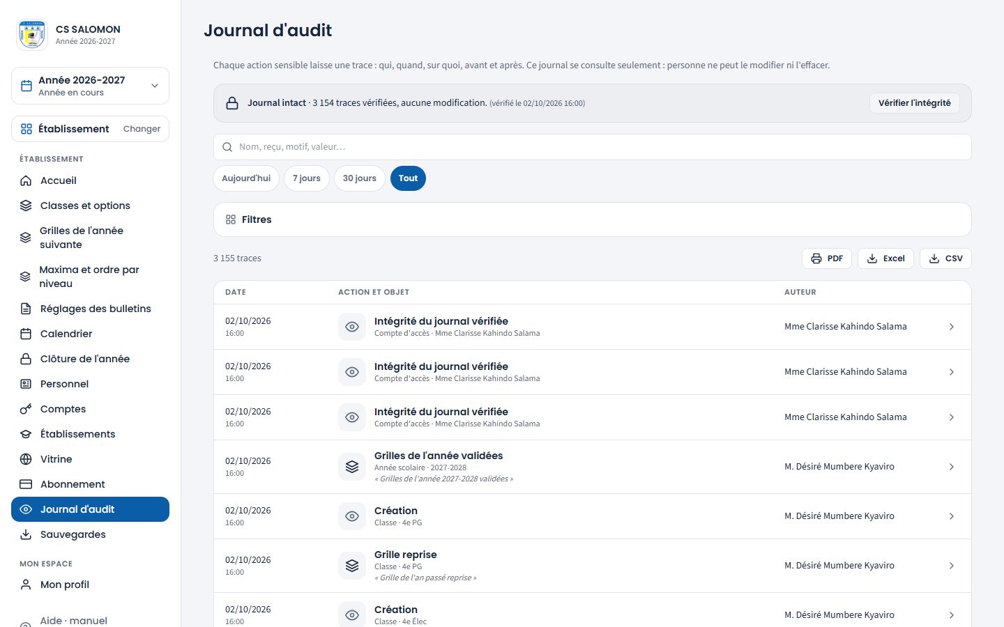 Journal intact après vérification (ordinateur)