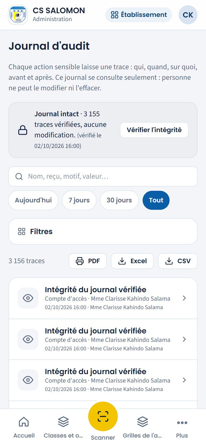 Journal intact après vérification (téléphone)