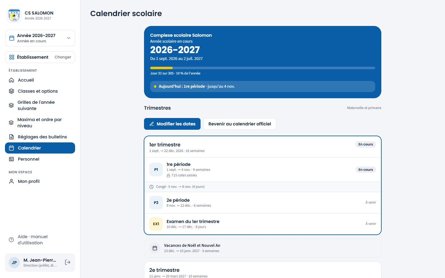 Calendrier des trimestres de CS SALOMON (ordinateur)