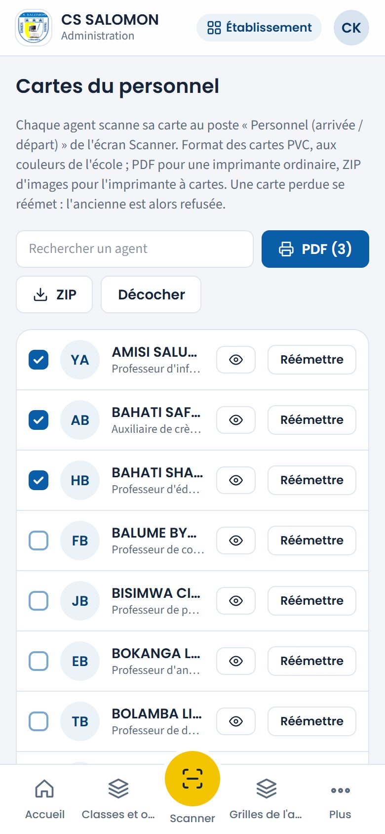 Trois agents cochés pour l'impression (téléphone)