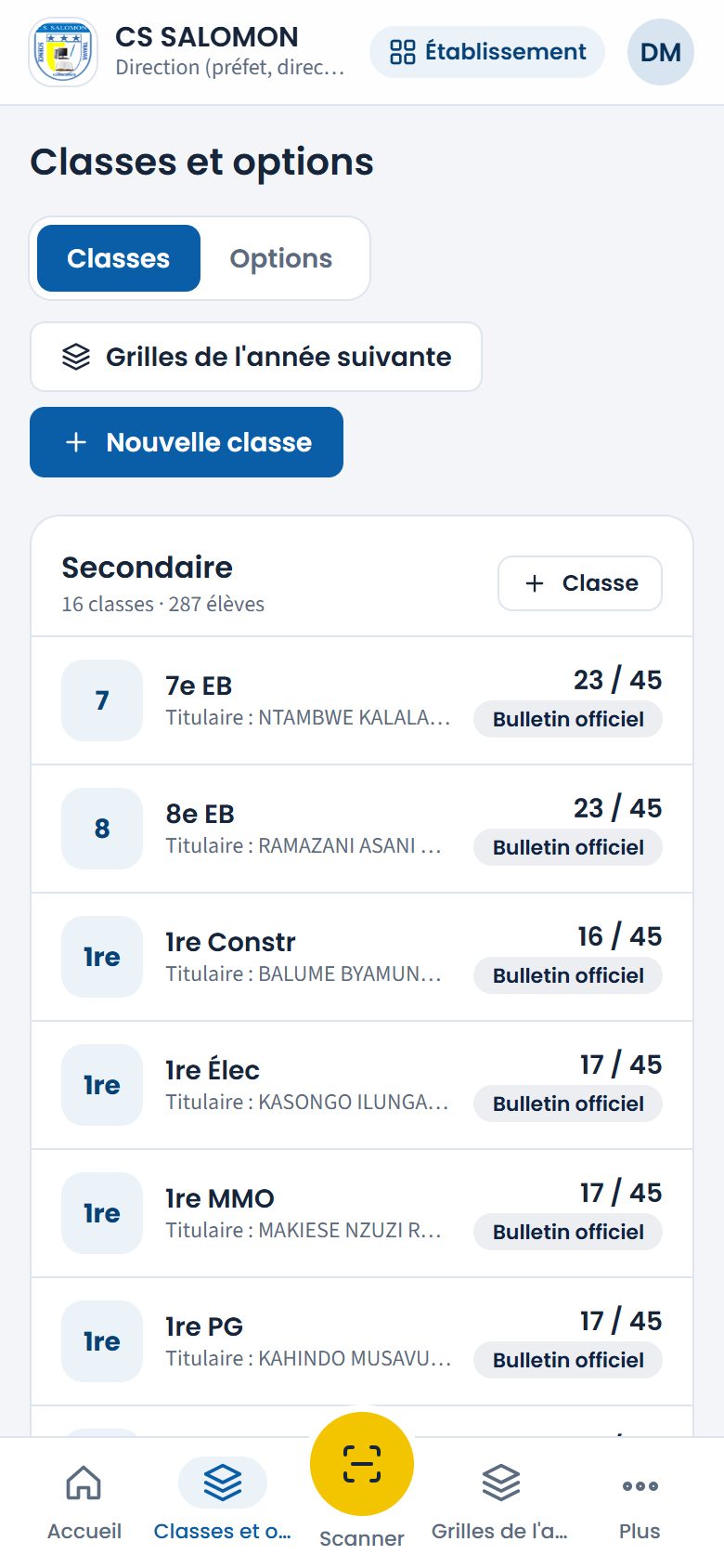 Classes du secondaire de CS SALOMON (téléphone)