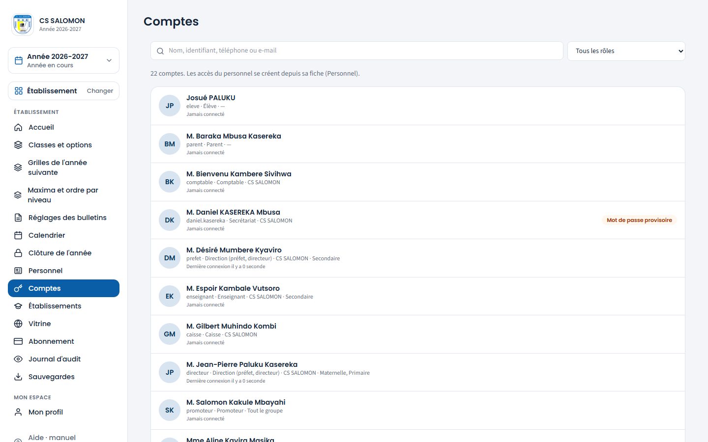 Liste des comptes (ordinateur)