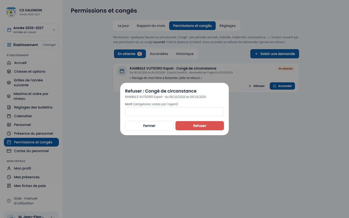 Refus d'une demande avec motif (ordinateur)