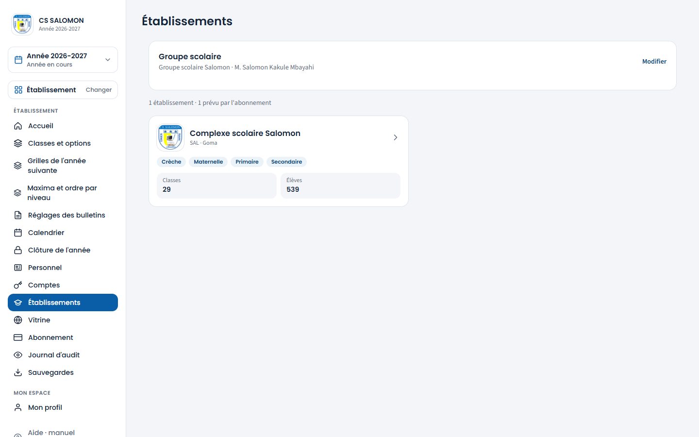 Liste des établissements du groupe (ordinateur)