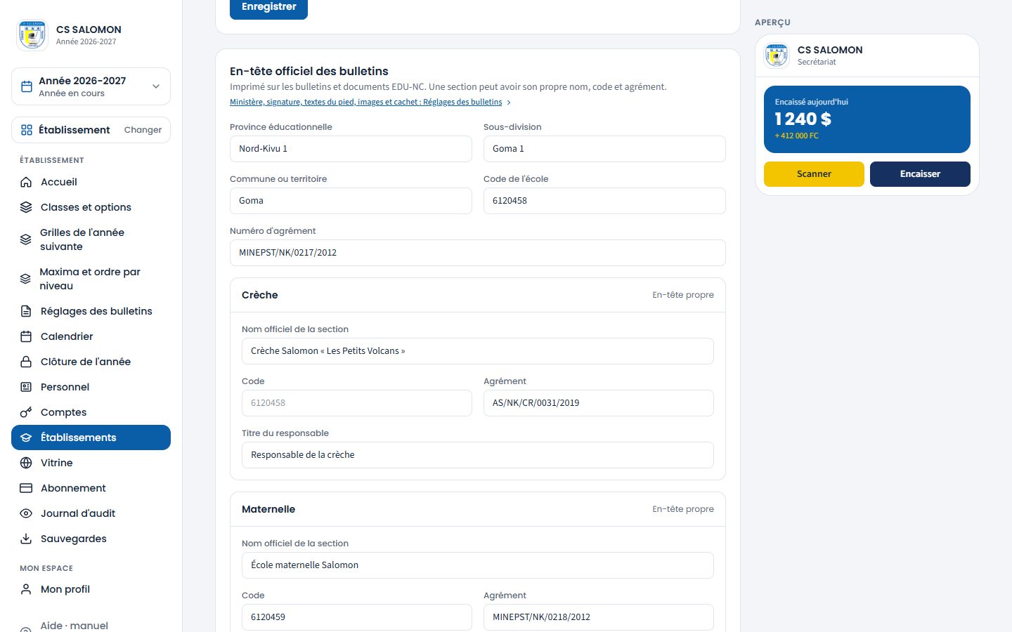 En-tête officiel des bulletins (ordinateur)