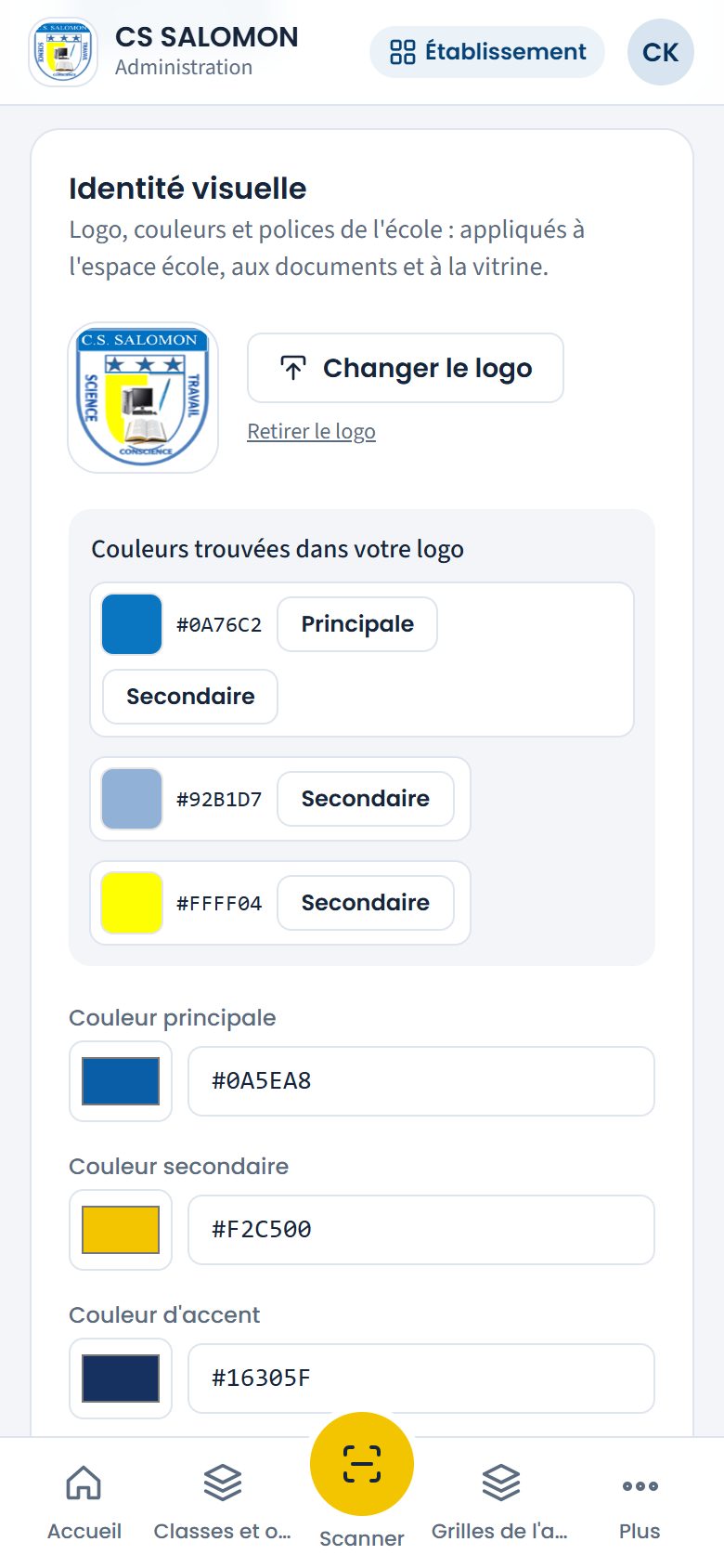 Logo et couleurs de l'école (téléphone)