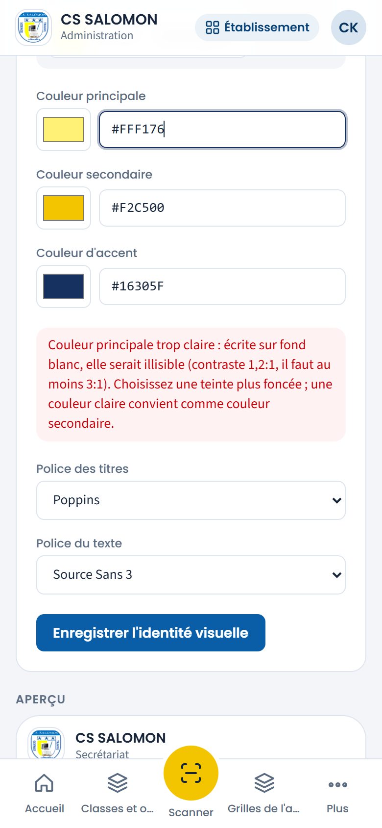 Couleur principale refusée car trop claire (téléphone)