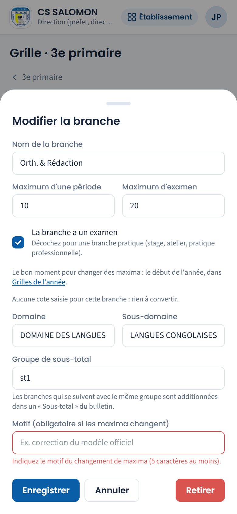 Modification des maxima sans motif (téléphone)