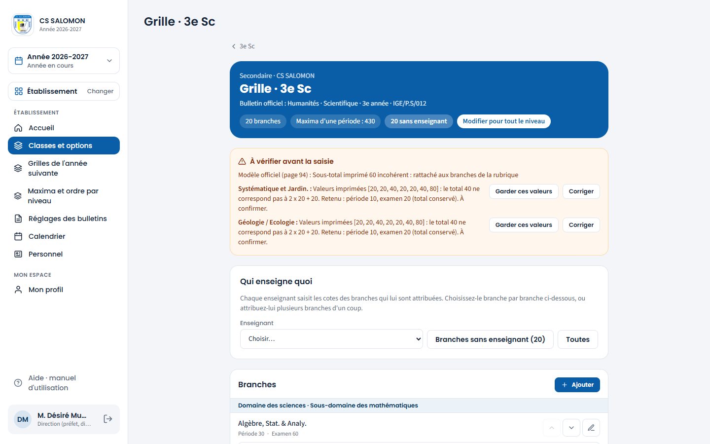 Valeurs du référentiel à vérifier (ordinateur)