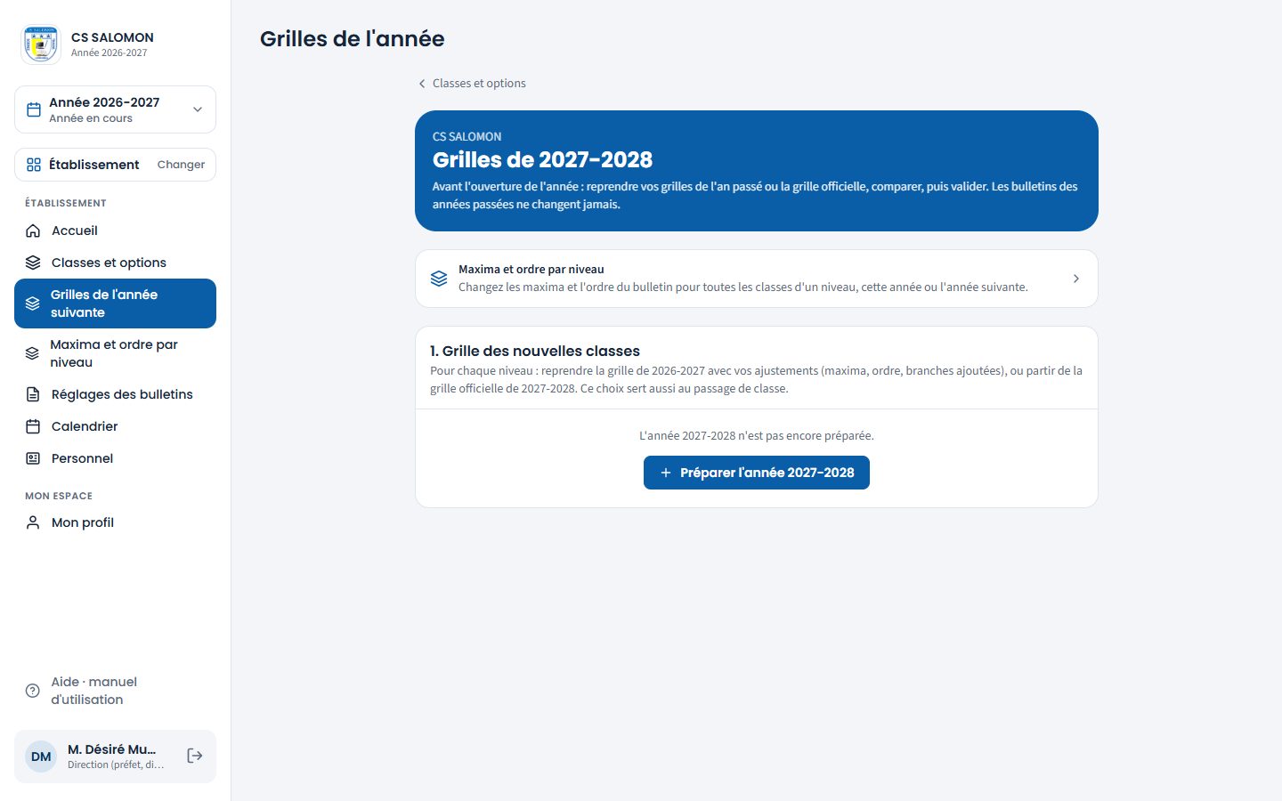 Année suivante pas encore préparée (ordinateur)