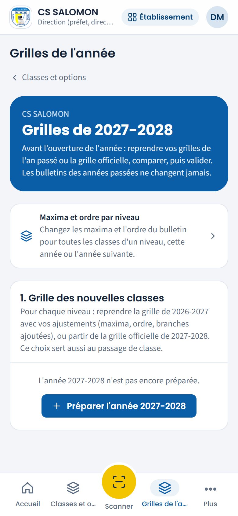 Année suivante pas encore préparée (téléphone)