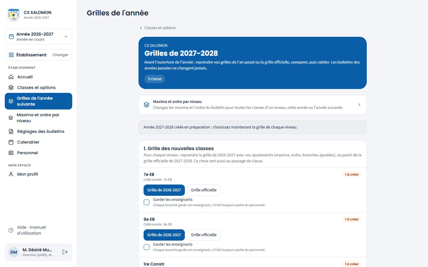 Choix de la grille par niveau (ordinateur)