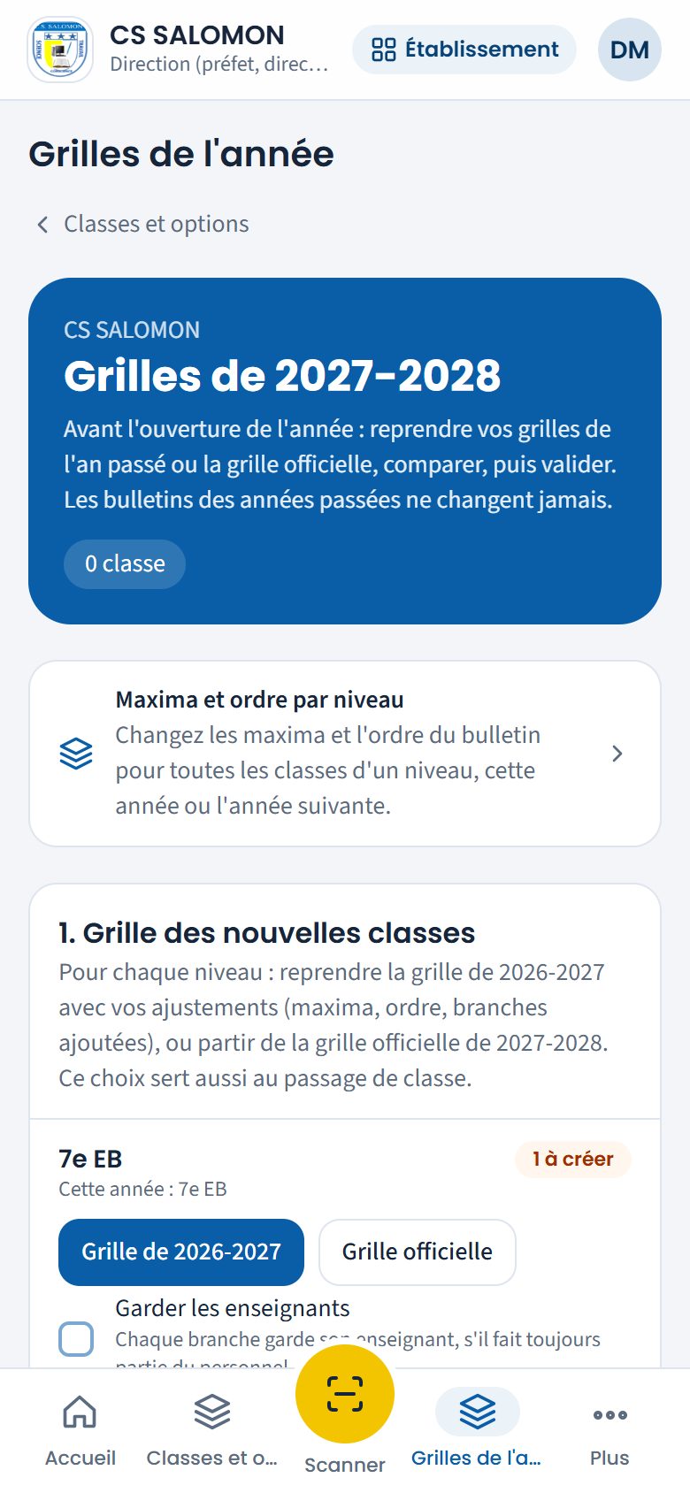 Choix de la grille par niveau (téléphone)