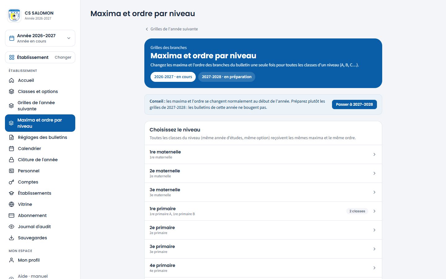 Liste des niveaux de CS SALOMON (ordinateur)