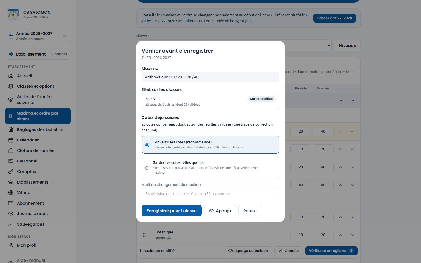 Vérification d'un changement de maxima en 7e EB (ordinateur)