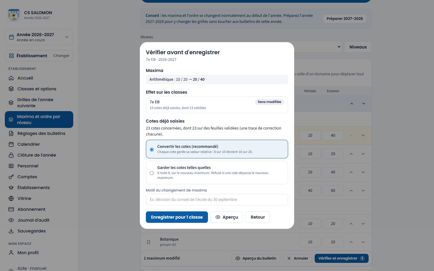 Changement de maxima en cours d'année, 1re période clôturée (ordinateur)