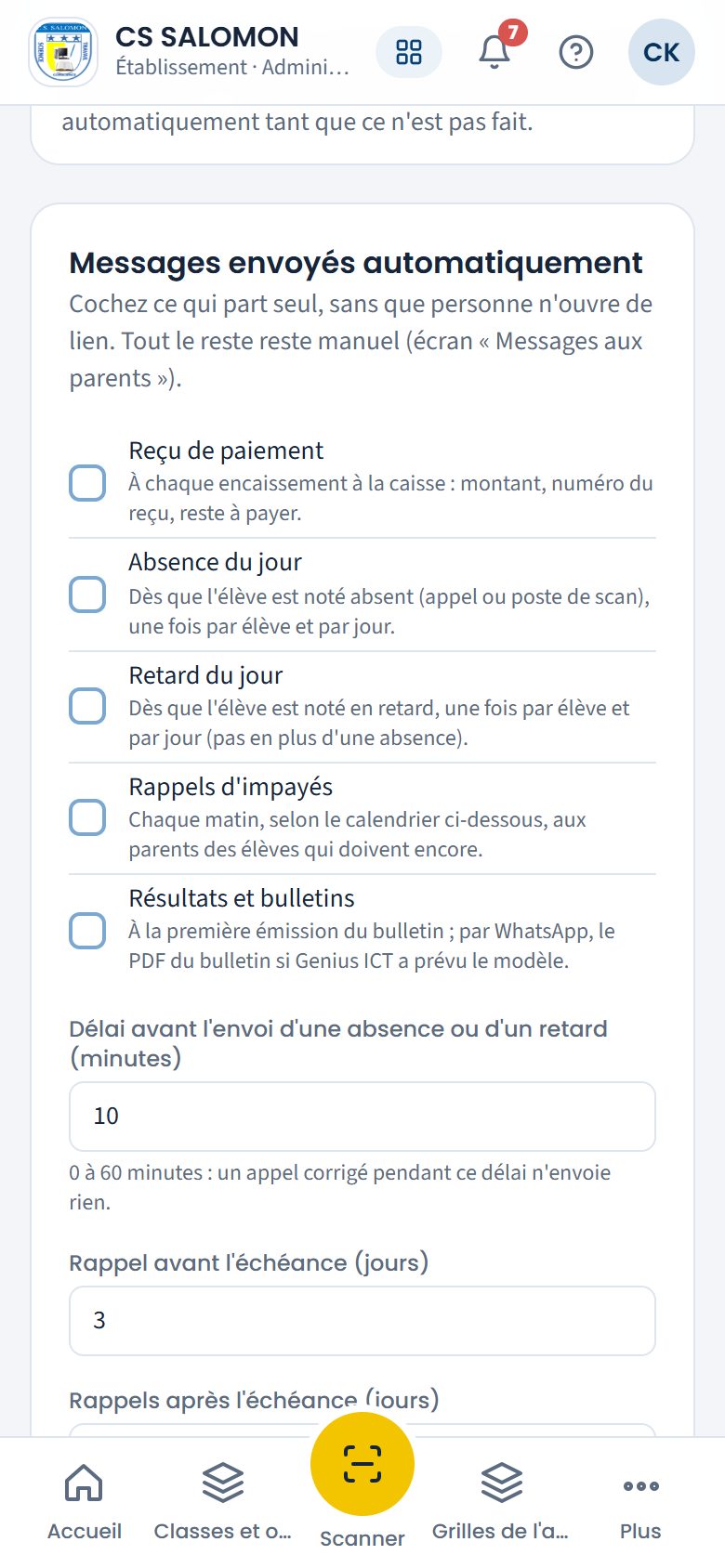 Messages envoyés automatiquement (téléphone)