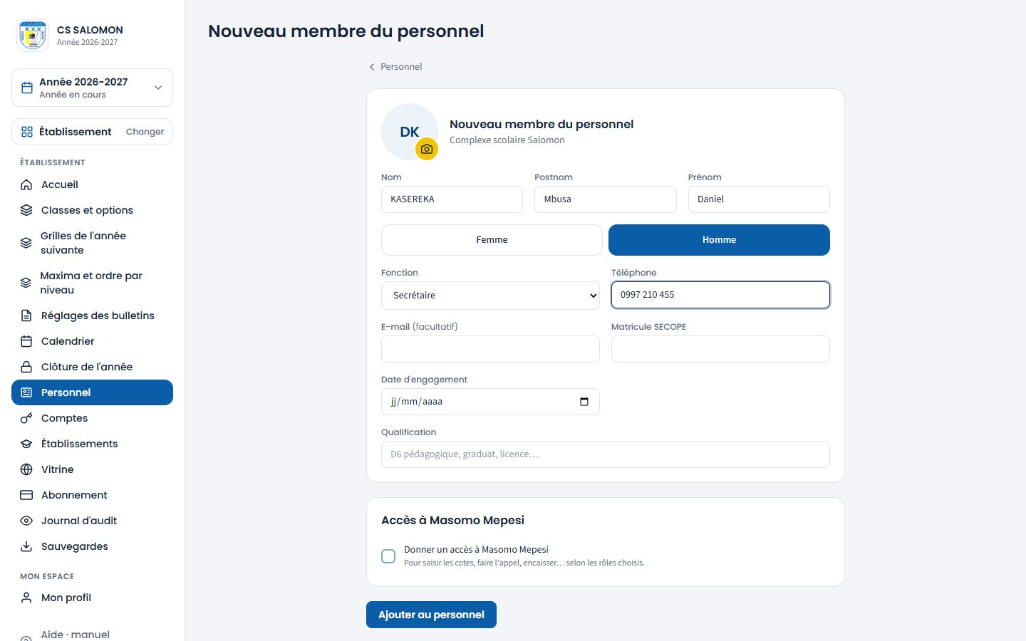 Nouveau membre du personnel (ordinateur)