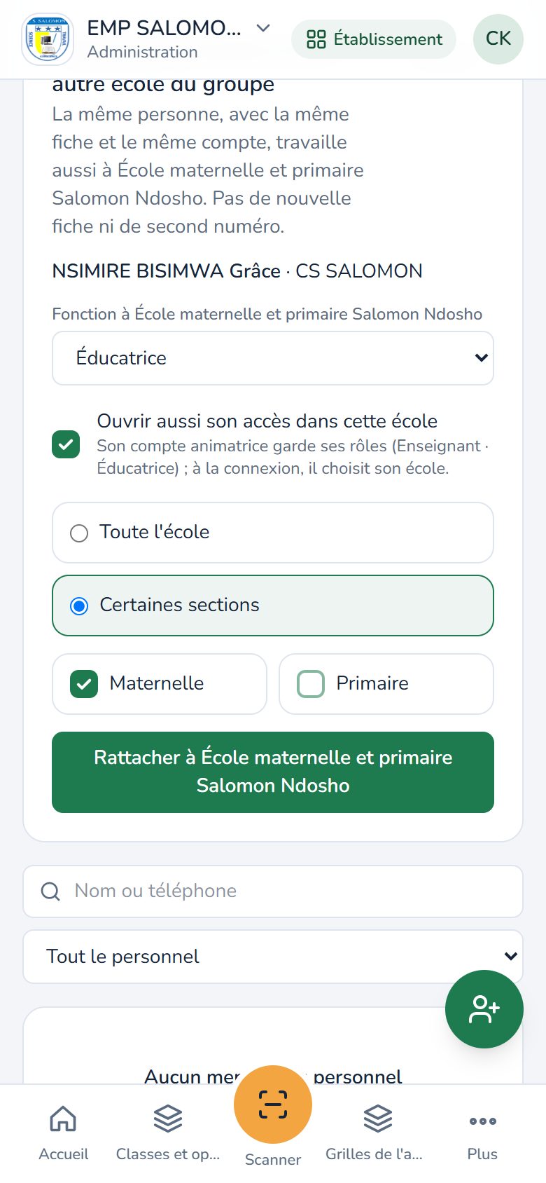 Rattacher un membre d'une autre école (téléphone)
