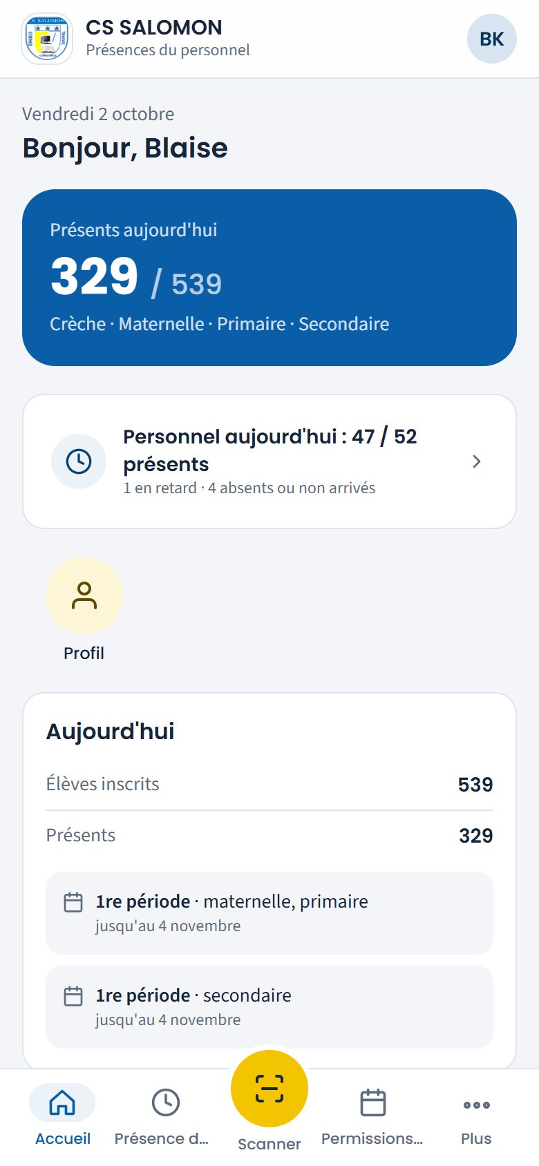 Accueil du responsable des présences du personnel (téléphone)
