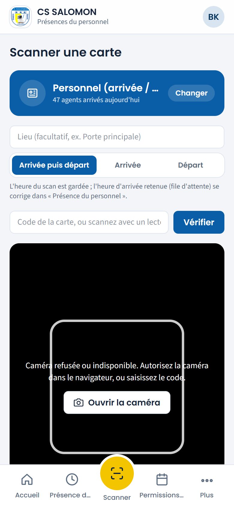 Poste de scan du personnel (téléphone)