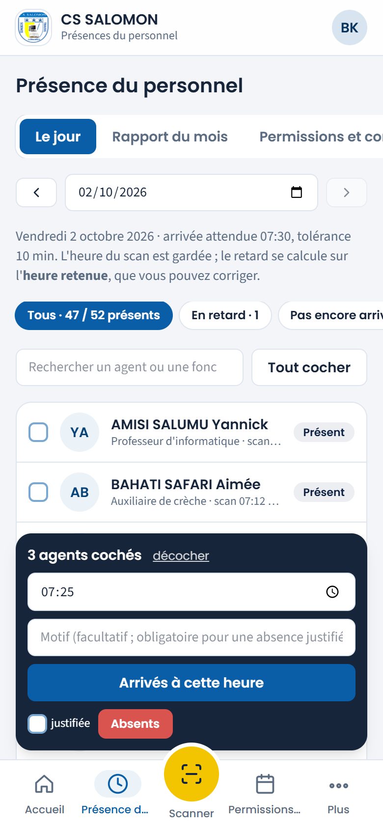 Correction en lot de l'heure d'arrivée (téléphone)