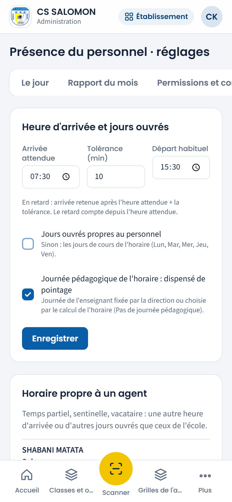 Réglages de la présence du personnel (téléphone)