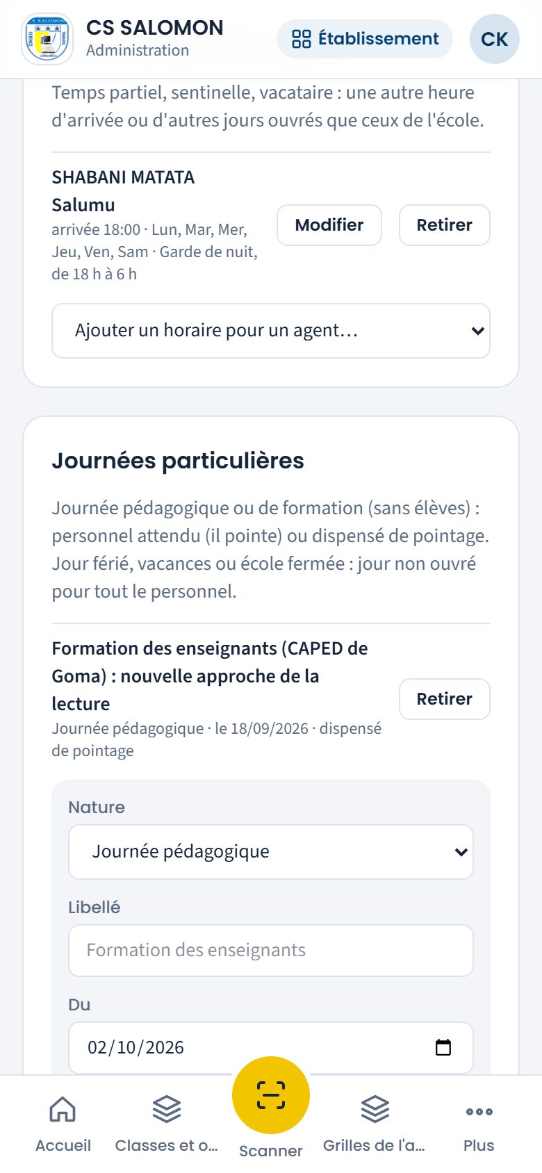 Horaire propre et journées particulières (téléphone)