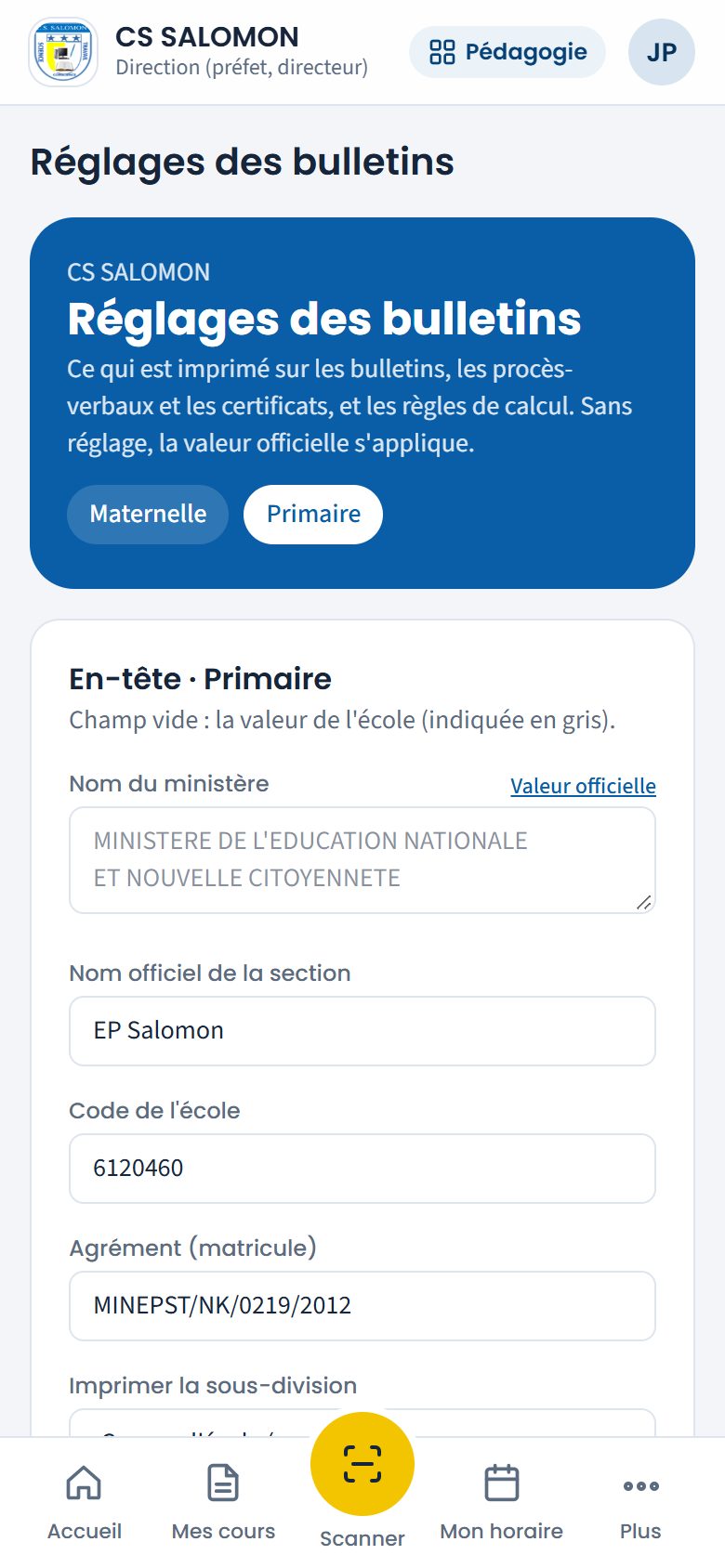 En-tête de la section primaire (téléphone)
