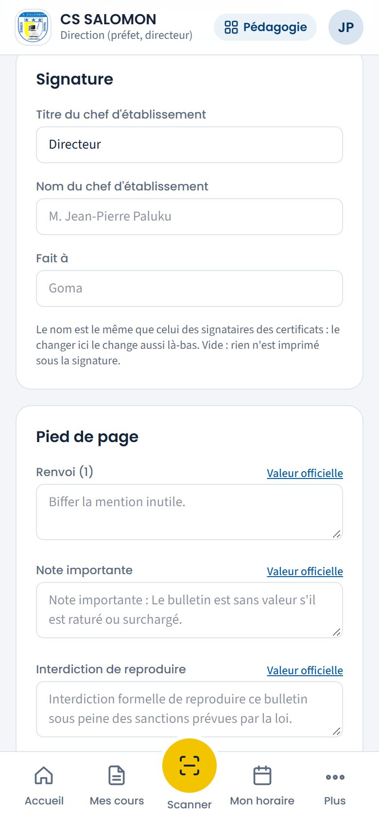 Signature et pied de page (téléphone)