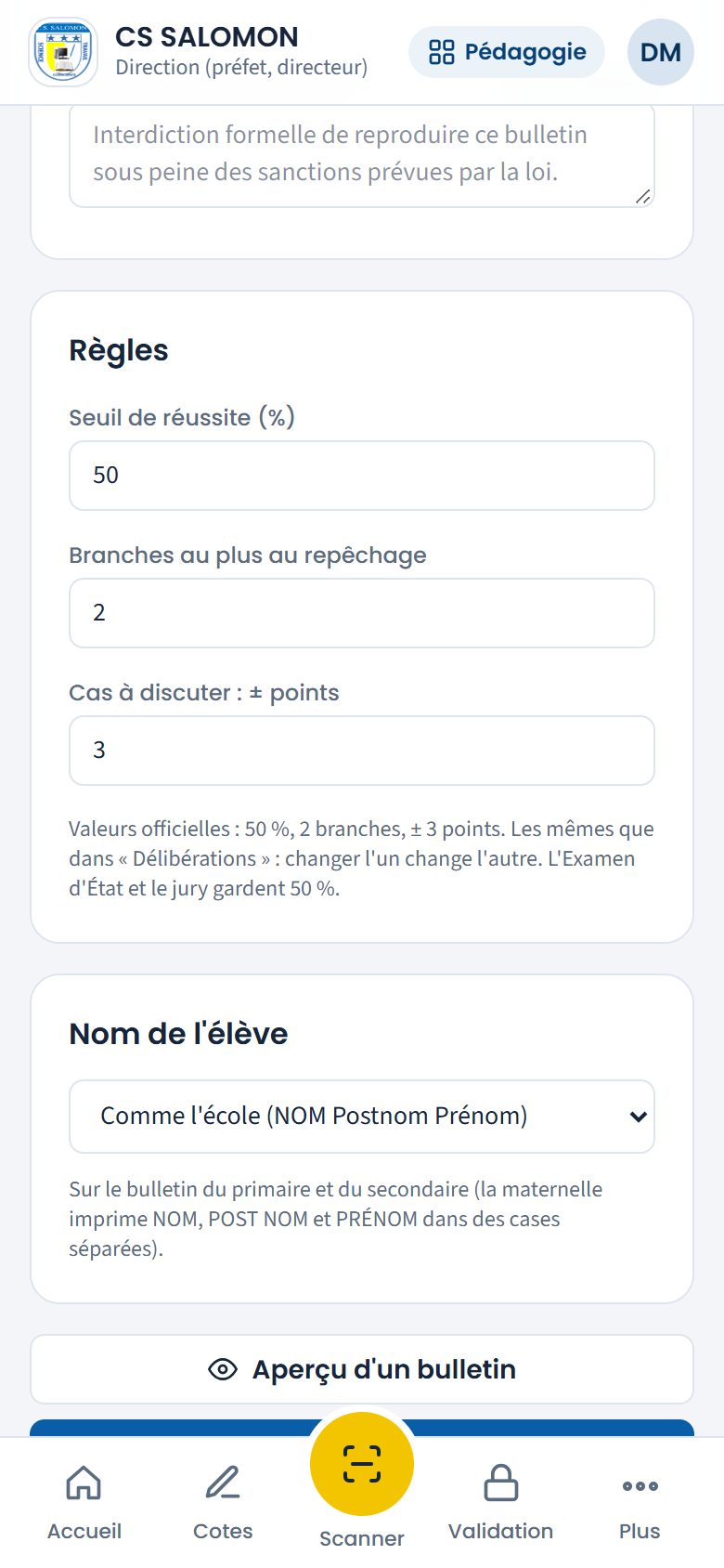 Règles de délibération du secondaire (téléphone)