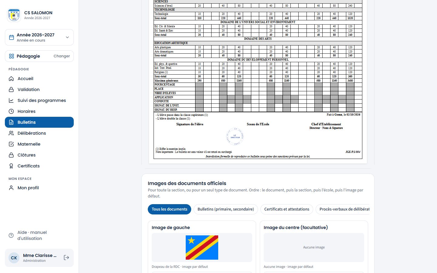 Cachet imprimé sur l'aperçu du bulletin (ordinateur)