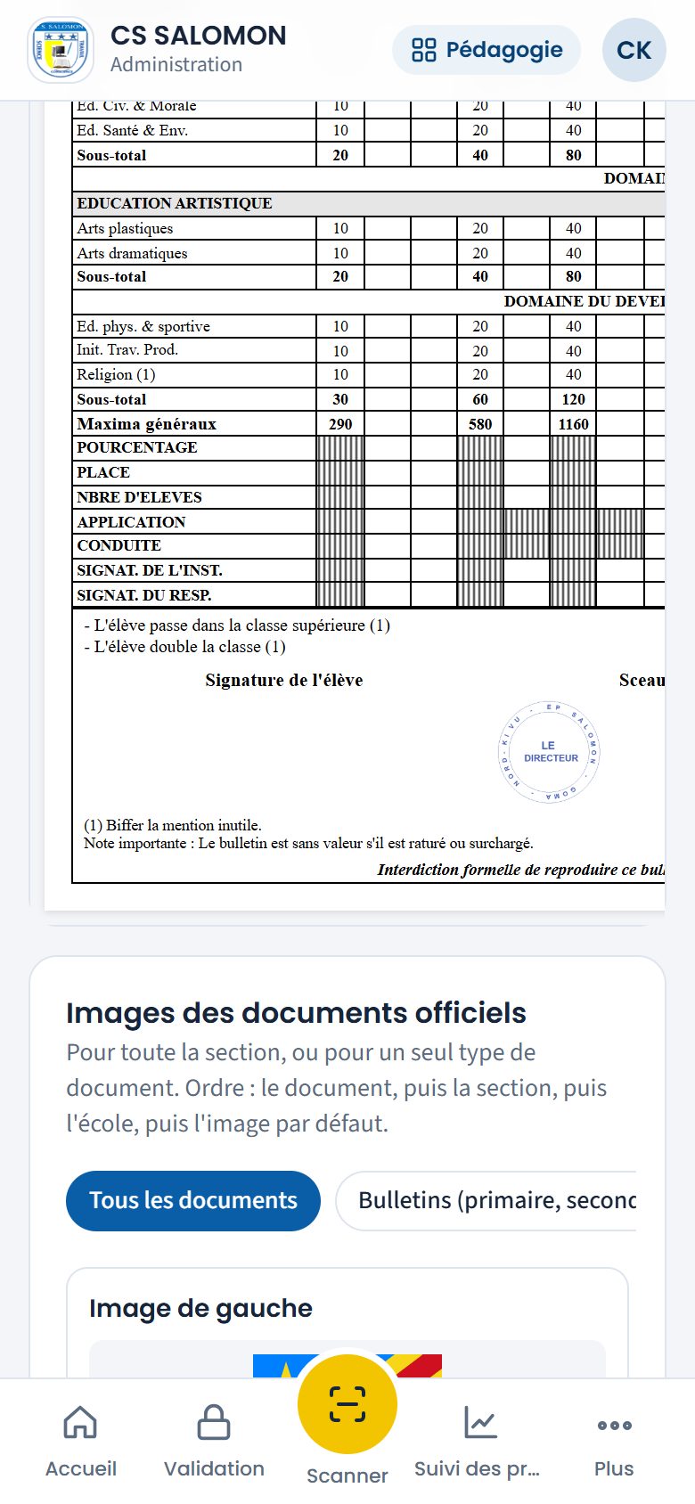 Cachet imprimé sur l'aperçu du bulletin (téléphone)