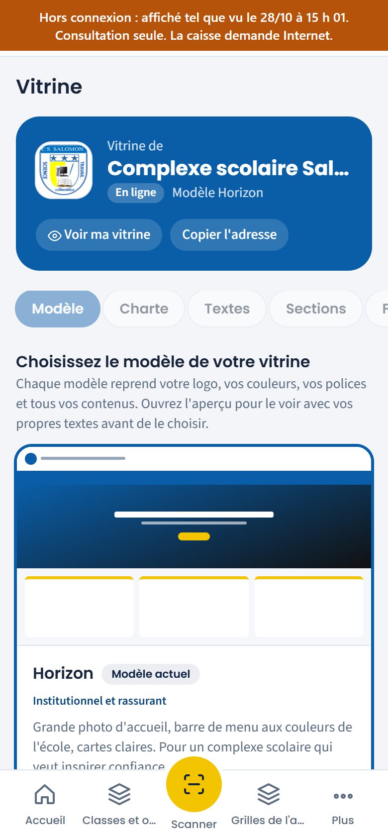Choix du modèle de vitrine (téléphone)