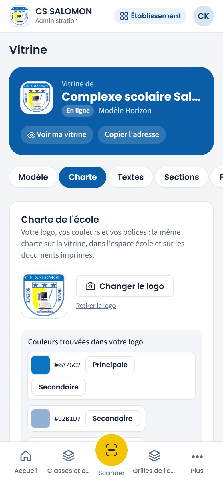 Charte de la vitrine (téléphone)